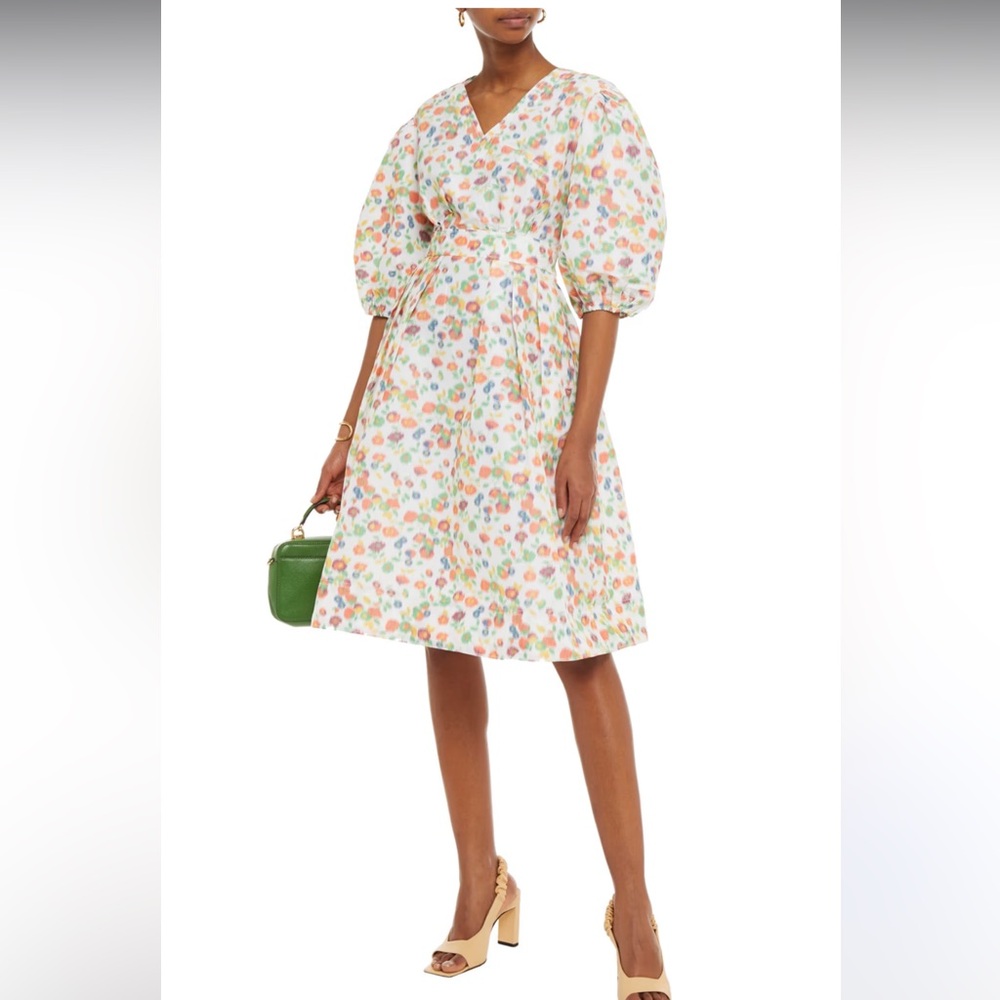 Tory Burch Taffeta Puffy Sleeve Midi Dress